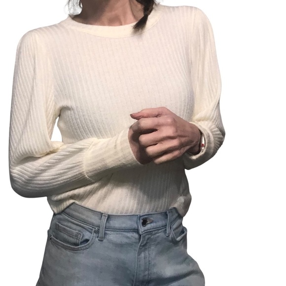 Madewell Sweaters - Madewell Cream Sweater Sz XS Ribbed Knit Balloon Sleeve Classic Casual Feminine